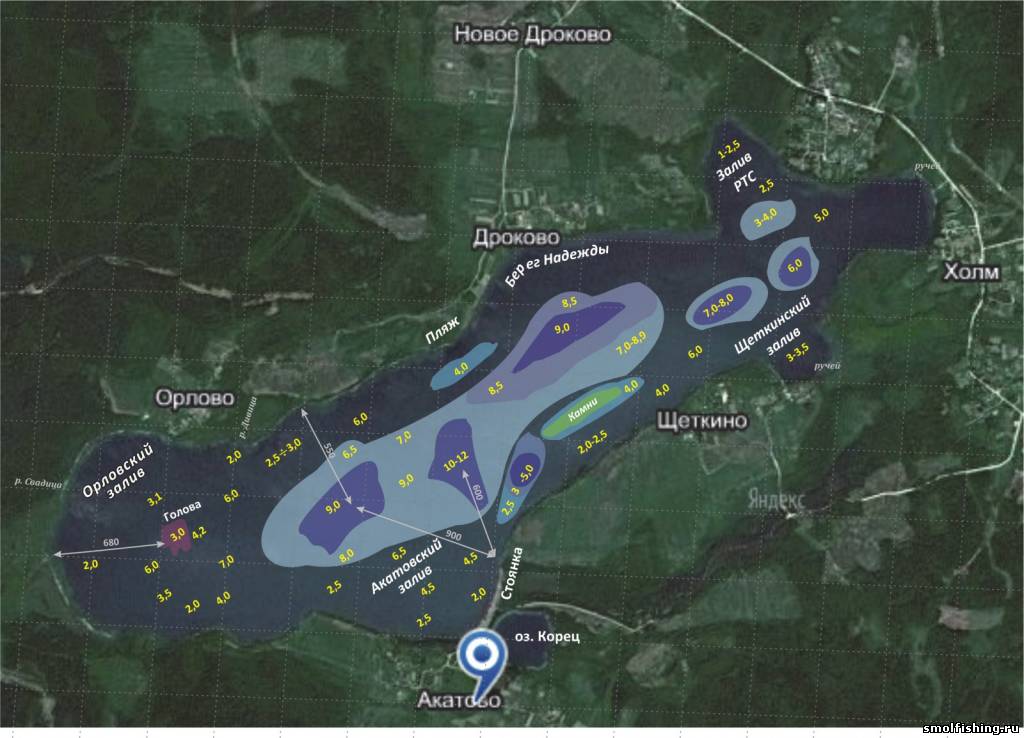 Карта глубин озера ломпадь